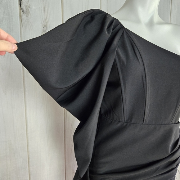 KLESIS BLACK ONE SHOULDER FEATHER MINI DRESS - Picture 9 of 14